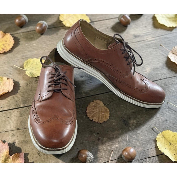 Men\'s Cole Haan Grand Wingtip Oxford Shoes Sz 11M Leather Woodbury/Ivory C26471 main image 10
